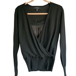 Anthropologie Lea & Viola NWOT Black Wool  Front Wrap Lace Camisole Swea…